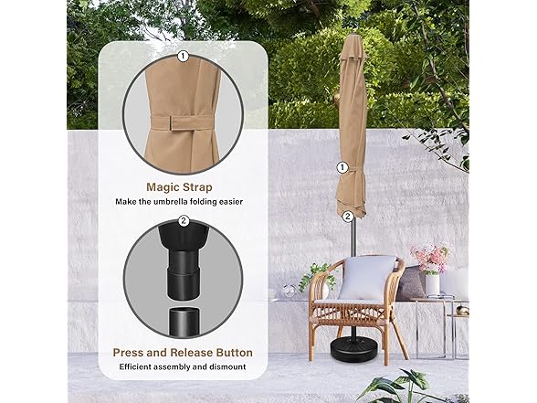 YSSOA 9' Patio Umbrella with 50lbs 20" Capacity Fillable Heavy Duty Round Base