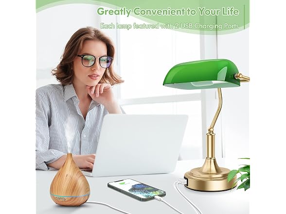 Bankers Lamp with 2 USB Ports