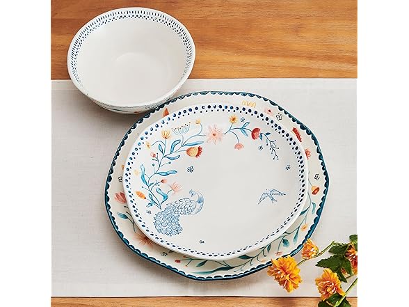 Fitz and Floyd Gracie Floral 12 Piece Dinnerware Set, Service for 4