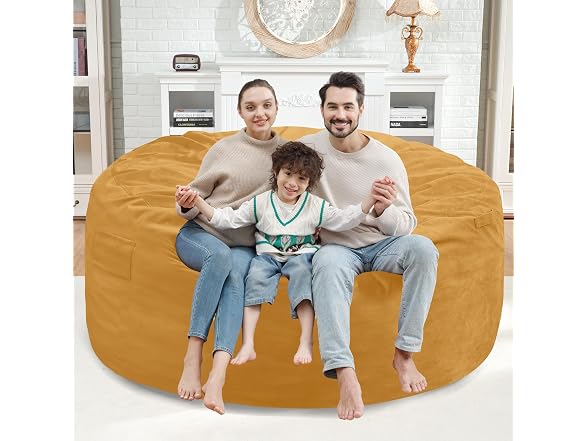 SIMFLAG 5ft Bean Bag Chair Mustard Color - Gallery 2