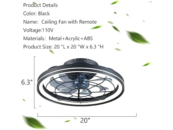 Modern Flush Mount Ceiling Fan with 6 Wind Speeds