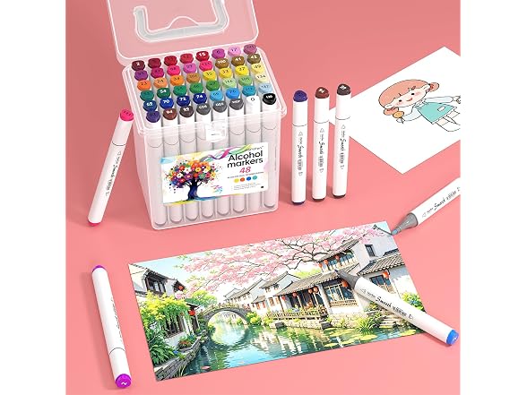 Alcohol Markers, 48 Colors Dual Tip Art