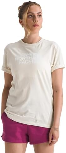 THE NORTH FACE Women's Evolution Short Sleeve Half Dome Tee | Everyday Cotton Shirt with a Logo Graphic, White Dune/TNF White, Medium