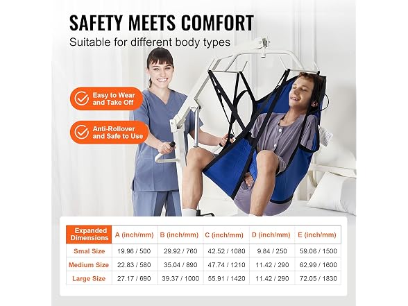 VEVOR Patient Lift Sling with Head Support- Large Size