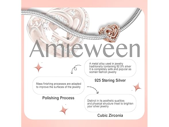 Amieween Rose Gold Heart Charms
