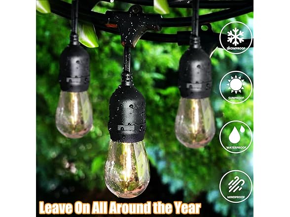 Lakumu Outdoor String Lights 96FT(48×2)