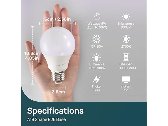 Linkind A19 LED Light Bulbs Dimmable, 60W Equivalent