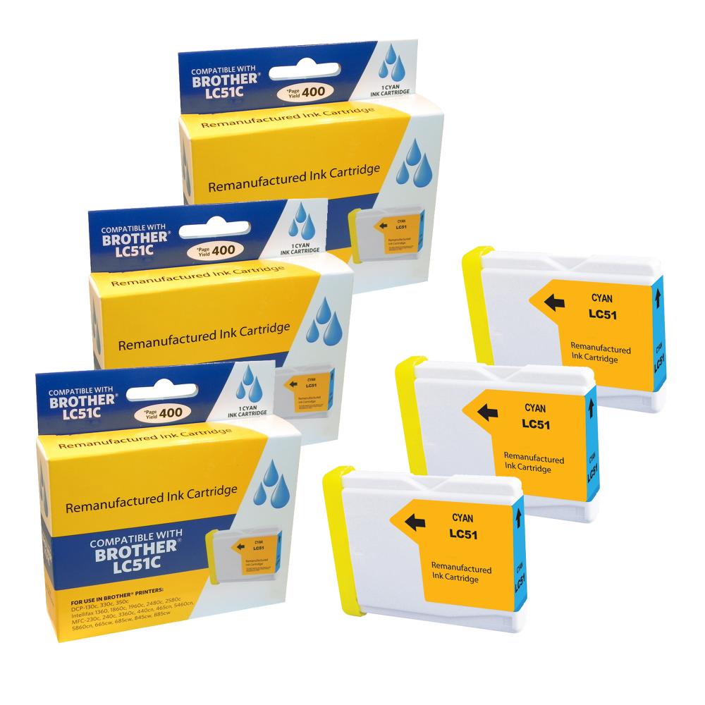 Compatible Brother LC51 Ink Cartridge, Cyan (3 Pack) - Gallery 2