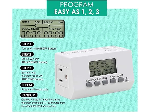 Clear Power 1 Grounded Outlet EZ Digital Timer
