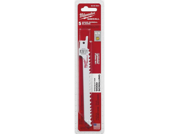 Milwaukee Tool | Milwaukee Reciprocating Saw Blade: 6" Long, Steel - 4 to 6 TPI, Scroll Edge, Universal Shank | Part #48-00-5041