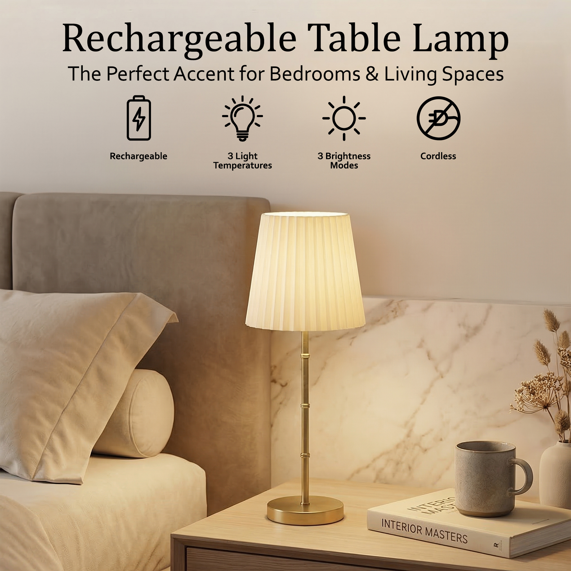 Bamboo Stem Pleated Shade Cream Lamp - Gallery 20