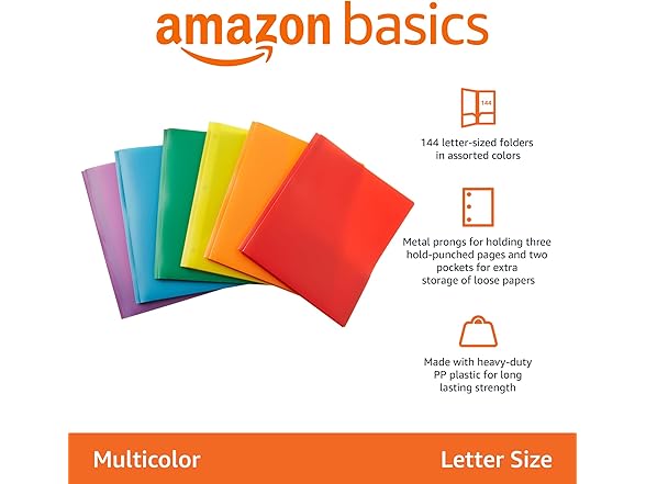 Amazon Basics Heavy Duty Plastic 2 Pocket Folder, 144Pk