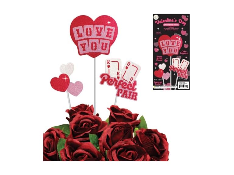 LUV Ribbons Valentine's Day Glittered Decorative Picks
