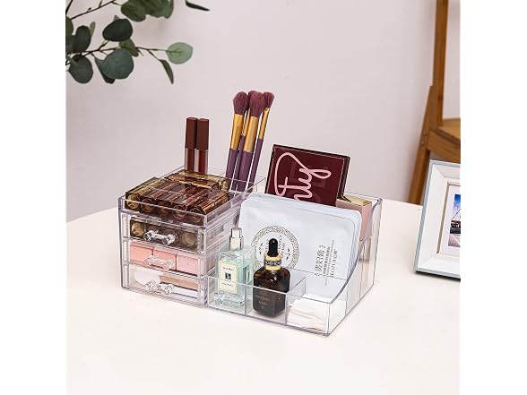 Cq acrylic 1 Pack Clear Make Up Organizer Countertop