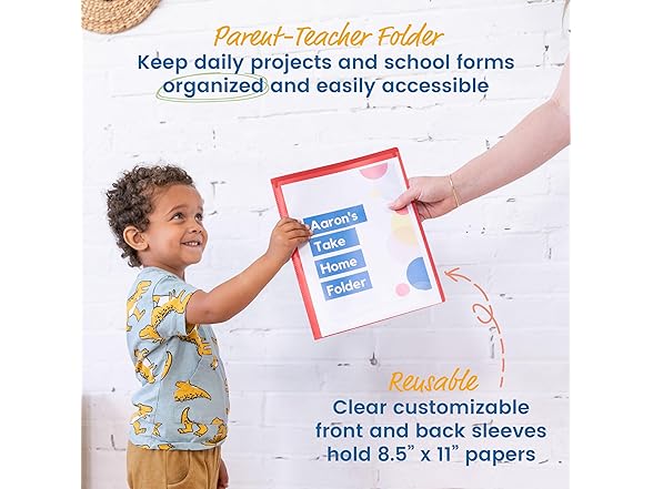 ECR4Kids 2-Pocket Parent-Teacher Classroom Communication Folder Red