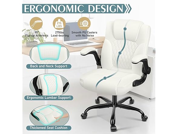 Leather Office Chair, PU Home Computer Desk Chairs with Ergo (Open Box)