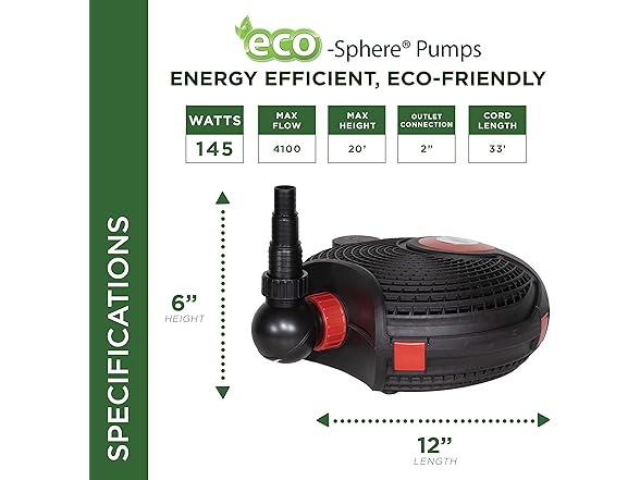 Alpine 4100GPH Pond Pump, 33 ft Cord