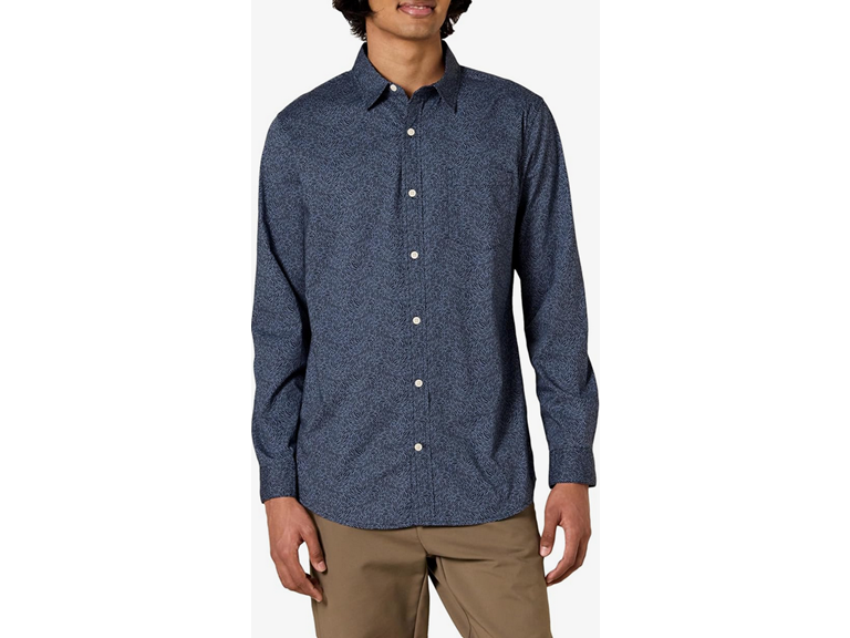 Amazon Essentials Men's Long-Sleeve Slim-Fit Stretch Poplin Shirt, Navy Purple Floral, Medium