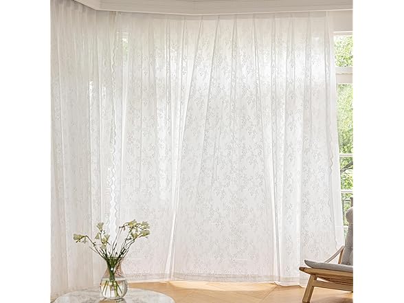 LANTIME White Lace Sheer Curtains