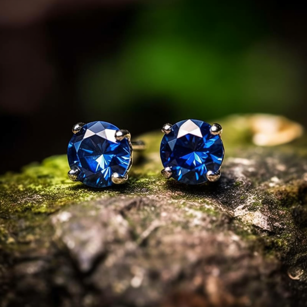 Sterling Silver Sapphire Stud Earrings - Gallery 7