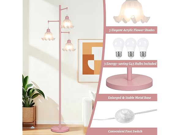 TOBUSA  Pink Flower Floor Lamp for Living Room