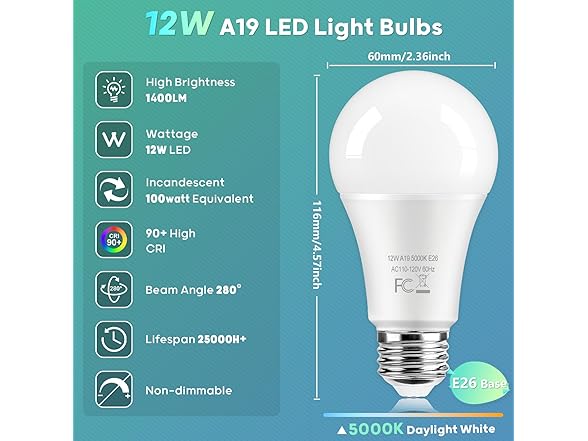TOBUSA 24-Pack 5000K LED Light Bulbs