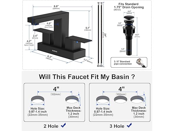 4 Inch 2 Handle Faucet With Pop Up Drain