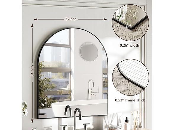 Easly Arched Bathroom Mirror, 32x34 Inch