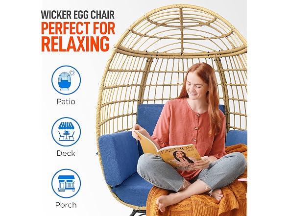 SereneLife Wicker Rattan Egg Chair with Cushions