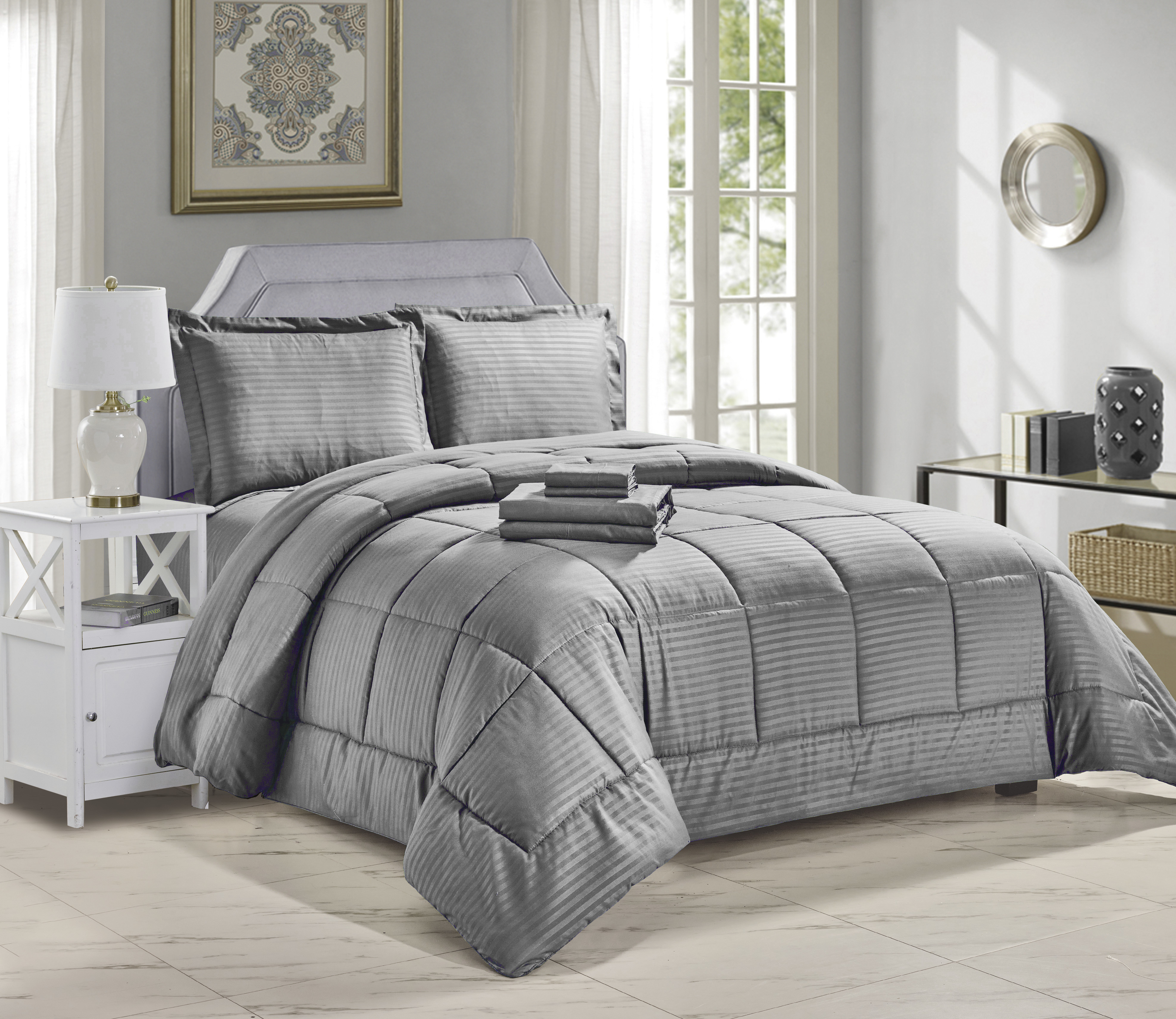 8 Piece QUEEN Embossed Stripe Bed in a Bag - Gallery 4