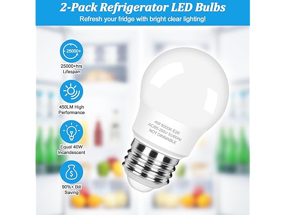 Brightever 3-Pk A15 Refrigerator Light Bulb