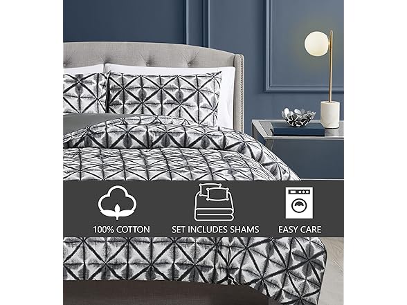 Vince Camuto Classic Shibori 100% Cotton Full/Queen Duvet Set