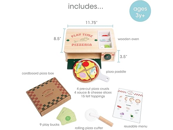 Pearhead Wooden Pizzeria Montessori Set, 38-Piece