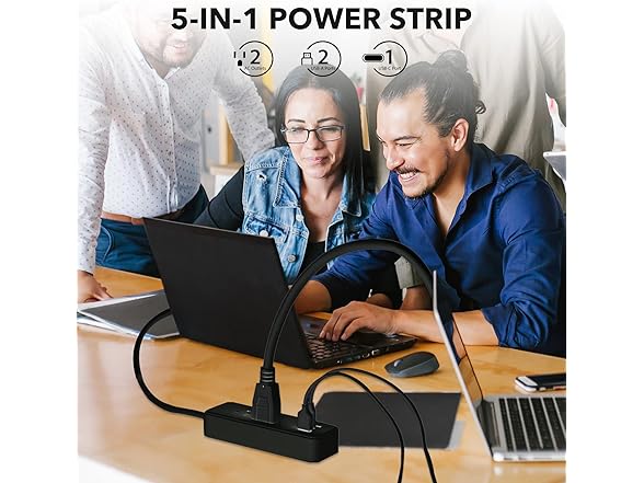 Clear Power 6FT 2-Outlet Power Strip with 3 USB Ports(1 USB-C), Flat Plug