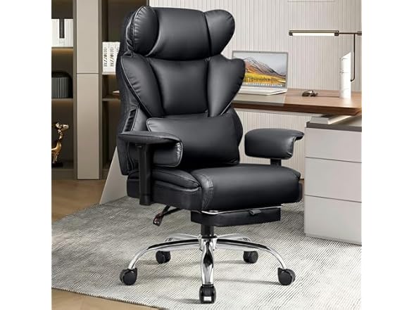 BESTFAIR Big and Tall Office Chair - Heavy Duty 400 LBS Executive Chair with Lumbar Support & Foot Rest, High Back Ergonomic Desk Chair, Padded Wide Seat Gaming Chair, Adjustable Armrests, Black (Open Box)