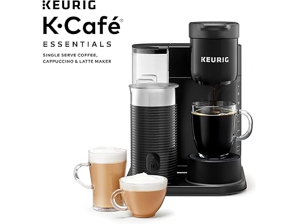K-Cafe Essentials Single Serve K-Cup Pod Coffee, Latte and Cappuccino Maker, Black