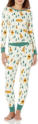 Amazon Essentials Disney | Marvel | Star Wars Women's Snug-Fit Cotton Pajama Sleepwear Sets, Pooh Holiday Forest - Womens Snug Fit, X-Large