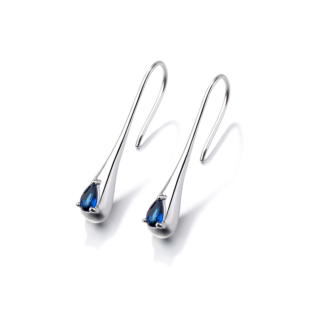 Sterling Silver Sapphire Drop Earrings - Gallery 5