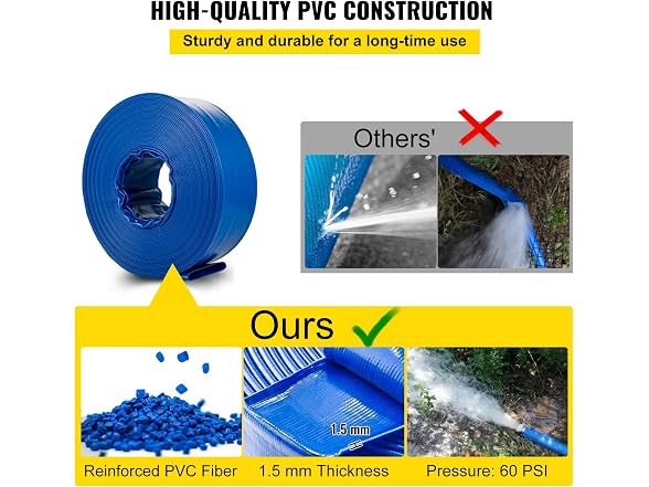Discharge Hose, 1-1/2" x 100', PVC Fabric Lay