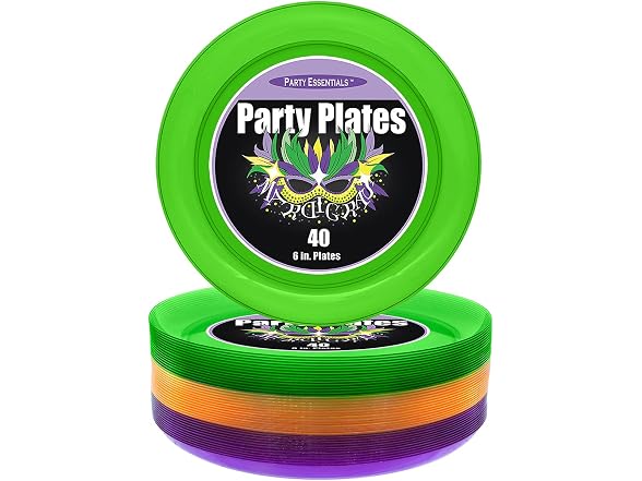 Hard Plastic 40 CT Round Dessert Plates Green/ Purple/ Yellow
