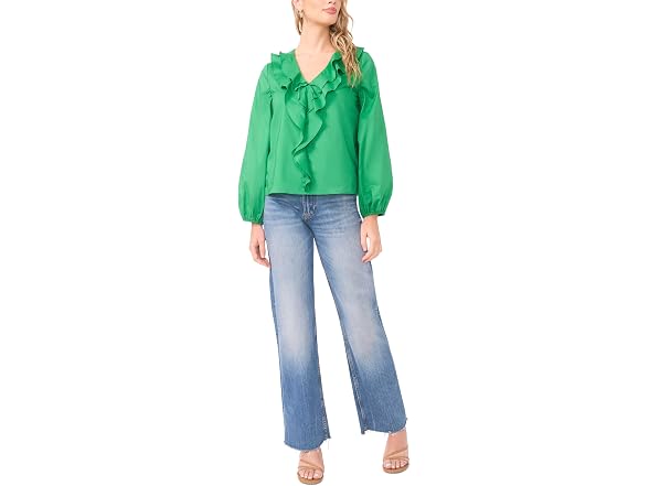 Vince Camuto (XS) Double Ruffle Front Long Blouse