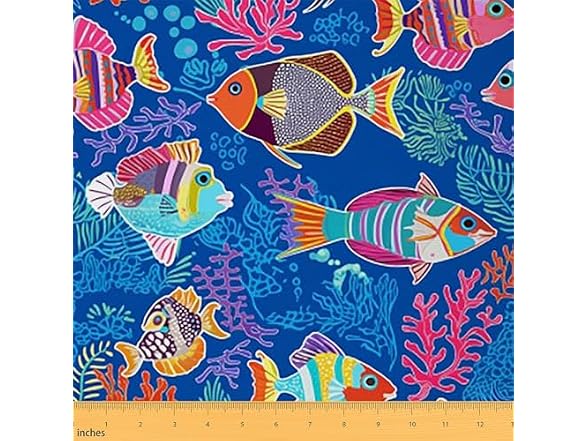 Erosebridal Fish Fabric By The Yard, Coral Starfish