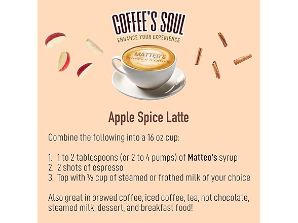 1CT Matteo's Apple Spice Syrup for Coffee, Lattes 33.8 oz