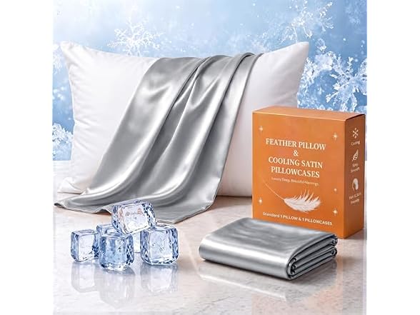 BHZ Grey Satin Goose Feather Pillow