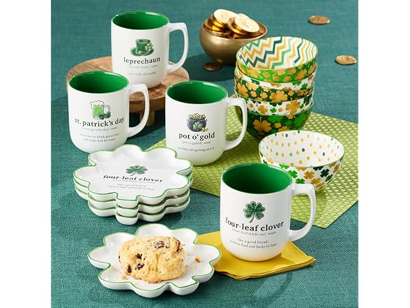 St. Patrick’s Day Shamrock Shaped Stoneware Tidbit Plates Set of 4  - Gallery 4