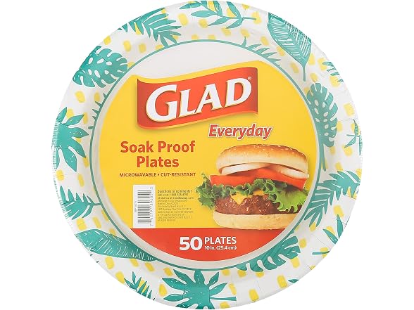 Glad Round Disposable Paper Plates, Palm Leaves,  50 Ct