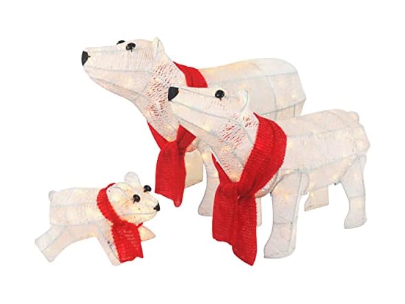 Top Treasures 3PC Lighted Polar Bear Family White