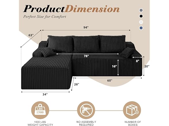 94" L-Shape Modular Sectional Sofa Couch