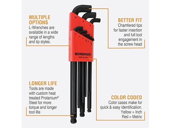 Bondhus 20599 0.050-3/8" & 1.5-10mm Hex Key2pk