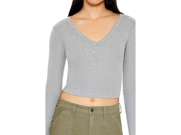 Forever 21 Long-sleeve V-neck Crop Top